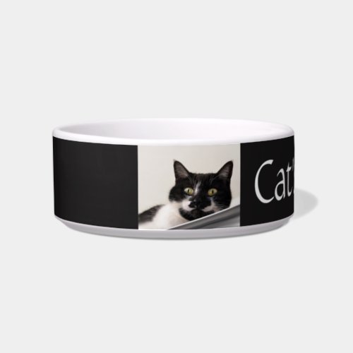 Custom Black and White Tuxedo Cat Pet Bowl