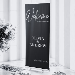  Custom Black And White Wedding Couple Name Retractable Banner