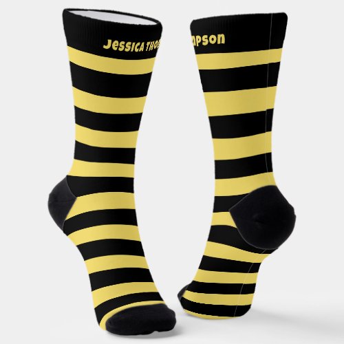 Custom Black and Yellow Striped Socks with Name