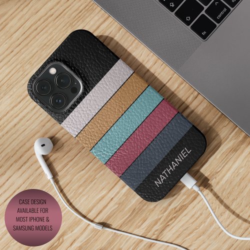 Custom Black Aqua Dark Blue Pink Yellow Stripes iPhone 15 Pro Max Case