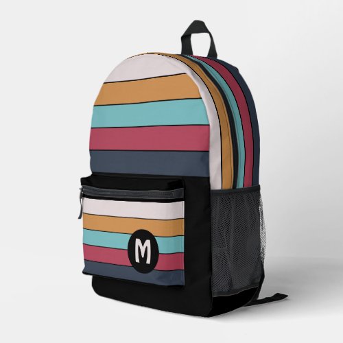Custom Black Aqua Dark Blue Pink Yellow Stripes Printed Backpack