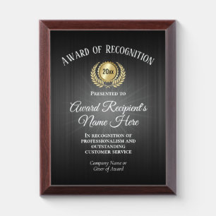 Custom Black Award of Recognition Plaque