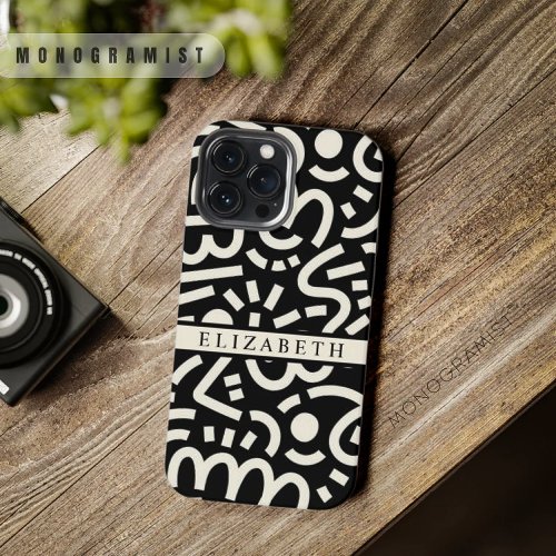 Custom Black Background White  Abstract Pattern iPhone 13 Pro Max Case