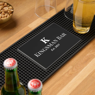Custom Black Bar Mat with Personalized Name & Mono