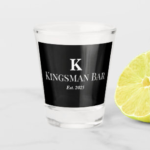 Custom Black Bar Mat with Personalized Name & Mono Shot Glass