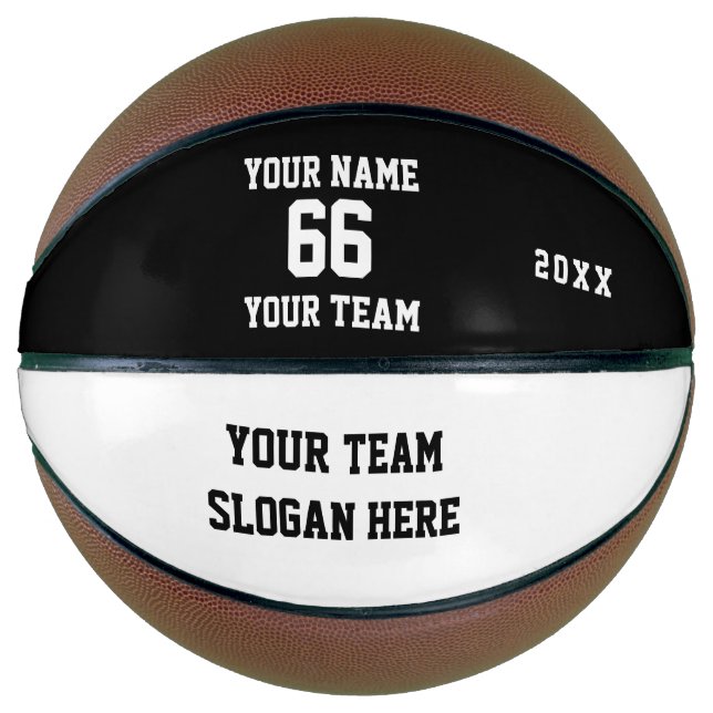 Custom black Basketball with Name, Number, Team (Front)