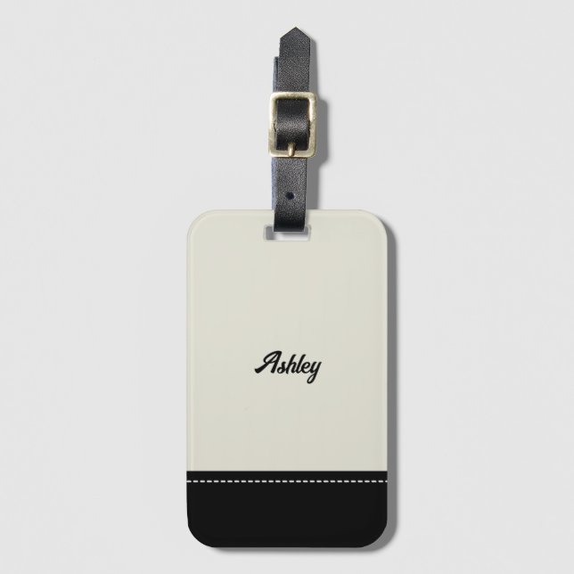 Custom black beige personalized preppy stylish luggage tag (Front Vertical)
