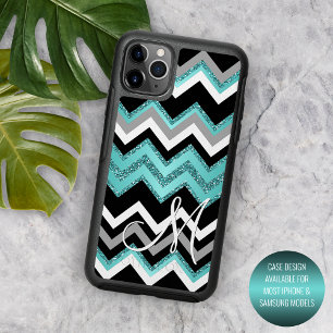 Custom Black Blue Turquoise Silver Zigzag Pattern iPhone 16 Pro Max Case