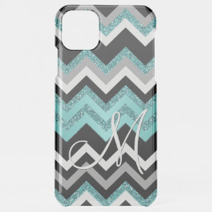 Custom Black Blue Turquoise Silver Zigzag Pattern iPhone 11 Pro Max Case
