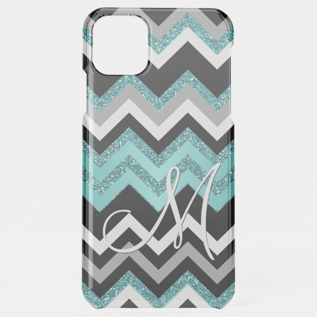 Custom Black Blue Turquoise Silver Zigzag Pattern Uncommon iPhone Case (Back)