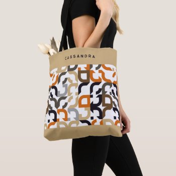 Custom Black Brown Beige Orange Retro Art Pattern Tote Bag by All_In_Cute_Fun at Zazzle