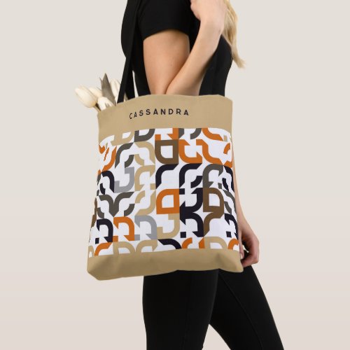 Custom Black Brown Beige Orange Retro Art Pattern Tote Bag