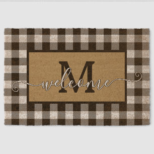 Custom Black Buffalo Check Tartan Pattern Cabin Fiber Doormat