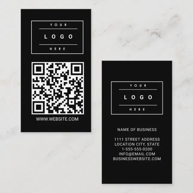 Custom Black Business Logo and Website QR Code Card | Zazzle