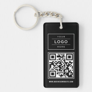 Custom Black Business Logo and Website QR Code Keychain