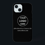 Custom Black Business Logo Branded iPhone 15 Case<br><div class="desc">Promote your brand with this customizable Iphone Case. This design features your own logo and social media information,  along with a space for a custom homepage address. Perfect for giveaways,  trade shows,  and other promotional events. Need help with personalization? Contact us using the message button below for assistance.</div>