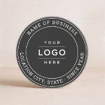 Custom Black Business Logo Location Year Coaster<br><div class="desc">A distinguished sandstone coaster featuring a classic black background with your business name,  custom logo,  city and state location,  and established year in a circular stamp layout. Perfect as a branded accessory for corporate offices,  bars,  cafes,  restaurants,  and promotional giveaways. All text and logo fields are fully customizable.</div>