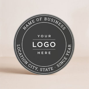 Custom Black Business Logo Location Year Coaster