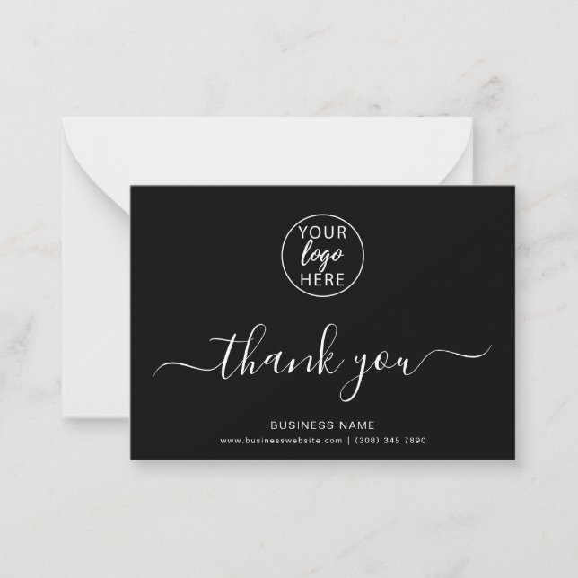 Custom Black Business Logo Note Card (Front)