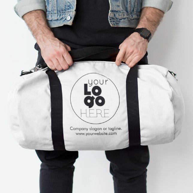 Custom Black Business Logo On White Duffel Bag (Creator Uploaded)