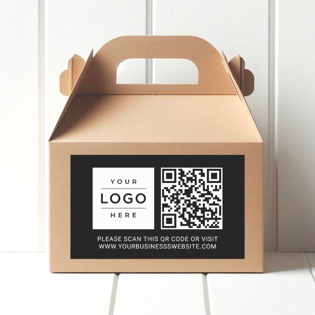 Custom Black Business Logo QR Code Rectangular Sticker (Creator Uploaded)