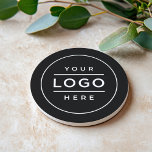 Custom Black Business Logo Sandstone Coaster<br><div class="desc">A sleek sandstone coaster featuring a classic black background with a crisp white business logo framed in a clean circular border. Perfect as a branded accessory for corporate offices,  bars,  cafes,  restaurants,  and promotional giveaways. The logo is fully customizable,  and the cork backing protects surfaces from moisture.</div>