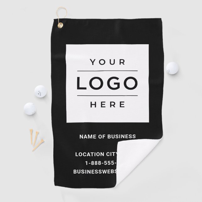 Custom Black Business Name and Logo Golf Towel (InSitu)