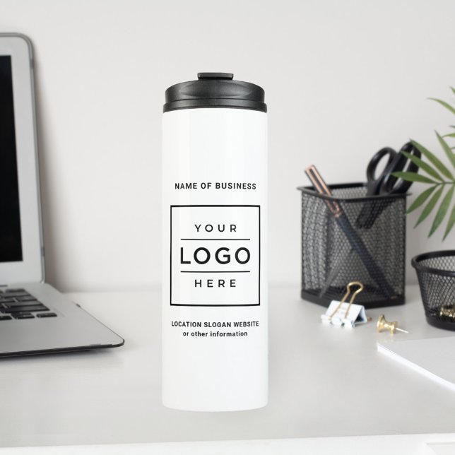 Custom Black Business Name and Logo White Branded Thermal Tumbler (Creator Uploaded)