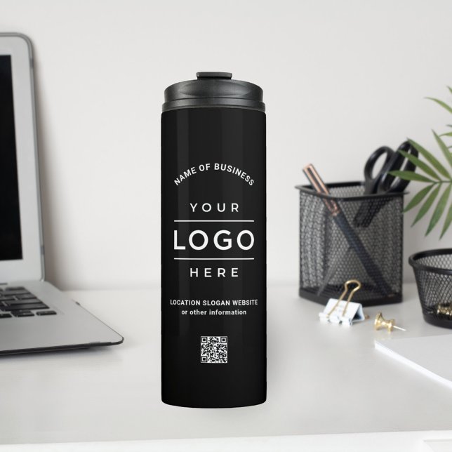 Custom Black Business Name Logo QR Code Thermal Tumbler (Creator Uploaded)