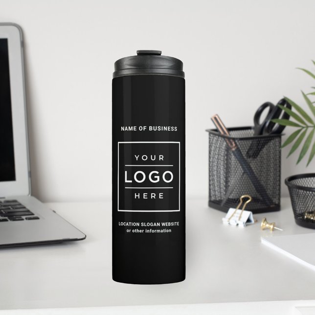 Custom Black Business Name Square Logo Thermal Tumbler (Creator Uploaded)