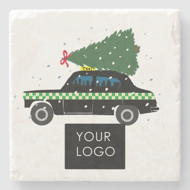 Custom Black Cab Taxi Christmas Logo Company Gift Stone Coaster (Front)