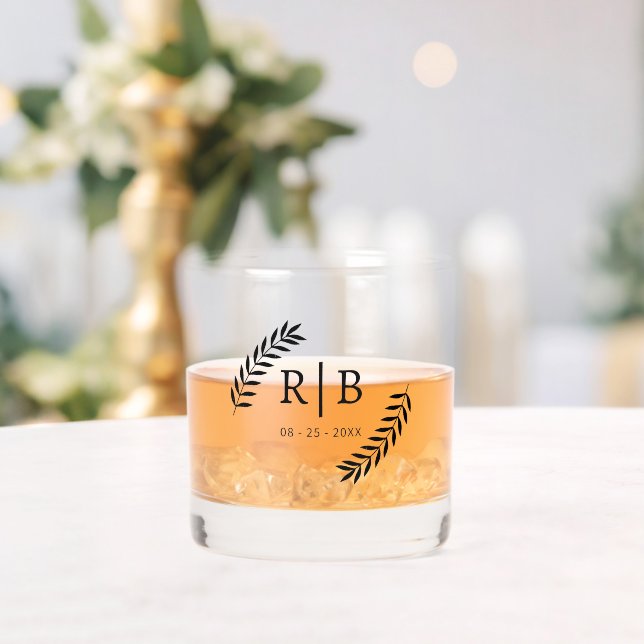 Custom Black Calligraphy Couple Names Initials Whiskey Glass (Insitu (Wedding))