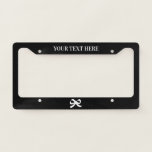 Custom black car license plate frame with bow logo<br><div class="desc">Custom black car license plate frame with bow logo. Add your own name,  logo or quote. Make your own custom frames for your car,  vehicle or boat trailer. Personalized automotive gift ideas for him or her.</div>