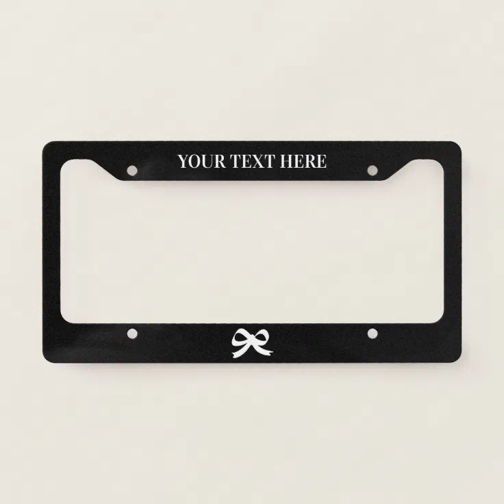 Custom black car license plate frame with bow logo | Zazzle