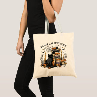 Custom Black Cat Book Club Halloween Book Lover Tote Bag