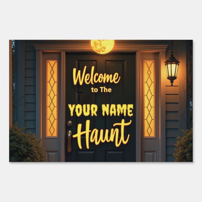Custom Black Cat & Full Moon Halloween Yard Banner Sign (Front)