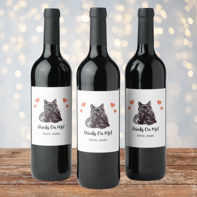 Custom Black Cat I Do Too Wedding Wine Label (Creator Uploaded)