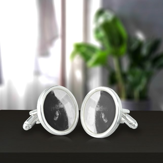 Custom Black Cat Lover Pet Photo Cufflinks (Upload a photo of your best friend to this pair of cufflinks. Makes a great gift for a Cat Daddy)