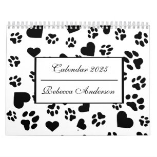 Custom Black Cat Paw Print Calendar with Notes 