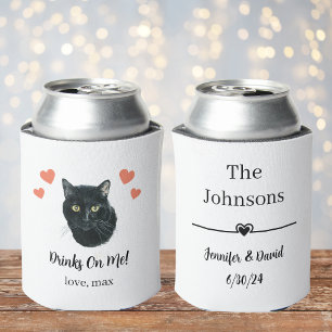 Custom Black Cat Pet Wedding Can Cooler