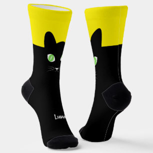 Custom Black Cat Photo Socks with Name - Cat Lover