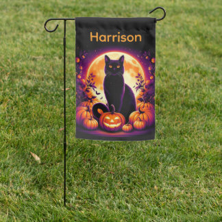 Custom Black Cat with Full Moon Halloween Flag