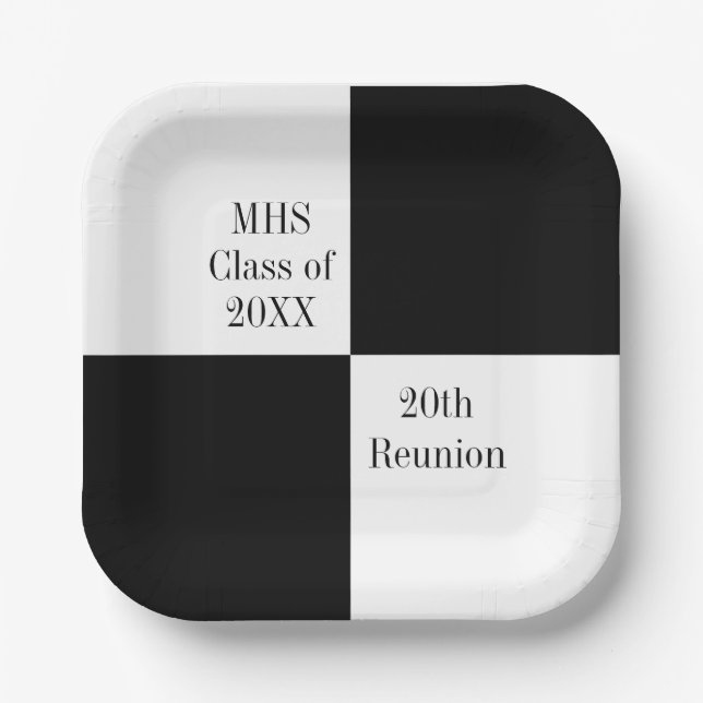 Custom Black Checkered Class Reunion Paper Plates (Front)