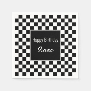 Custom Black Checkered Paper Plates Napkins