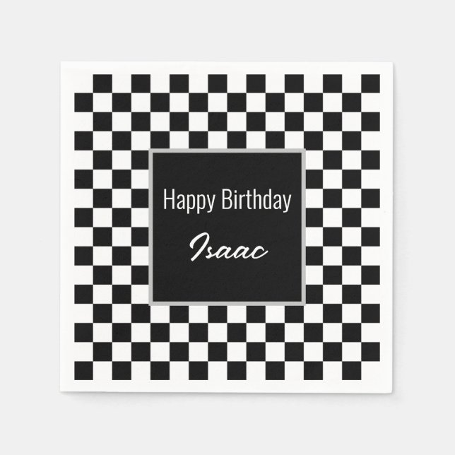 Custom Black Checkered Paper Plates Napkins (Front)
