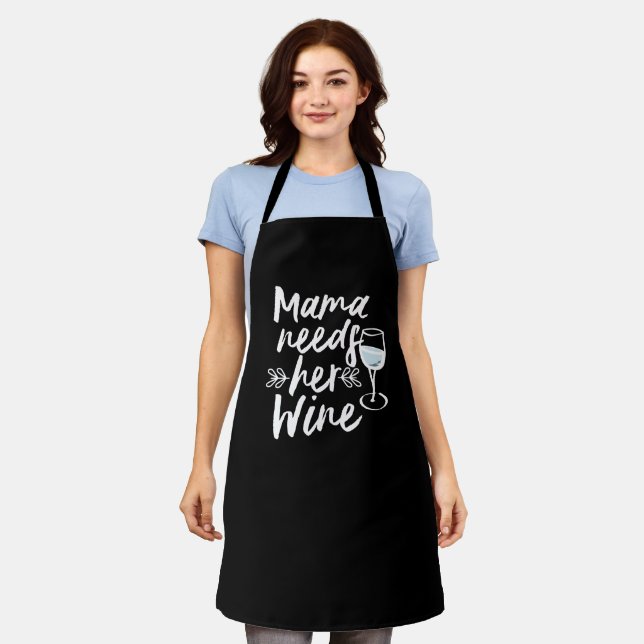 Custom Black Chef Mama Needs Wine Personalized Apron (Worn)