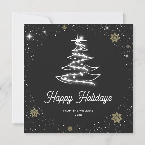 Custom Black Christmas Tree Happy Holidays Cards