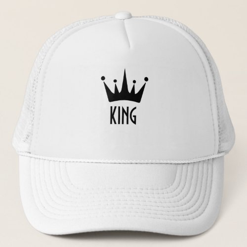 Custom Black Color Crown King Text  Trucker Hat