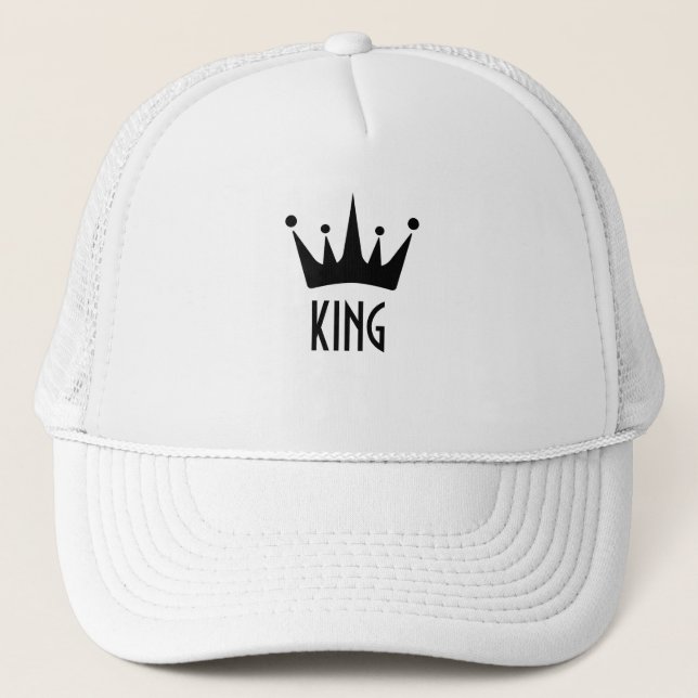 Custom Black Color Crown King Text  Trucker Hat (Front)