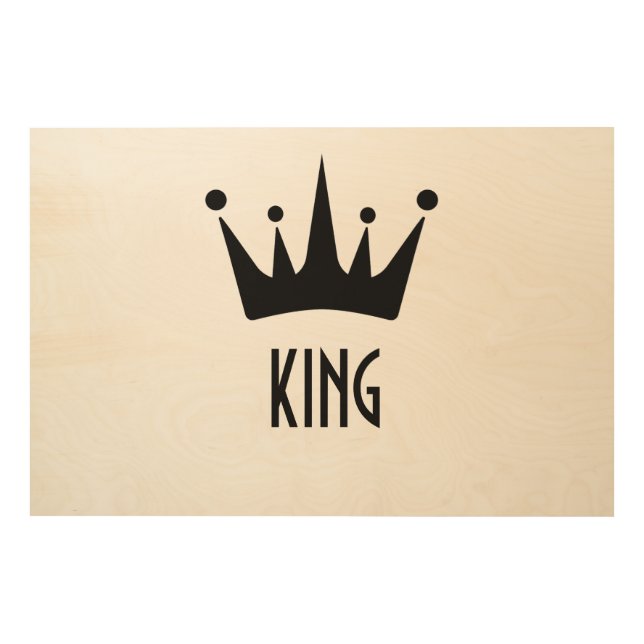 Custom Black Color Crown King Text Wood Wall Art (Front)